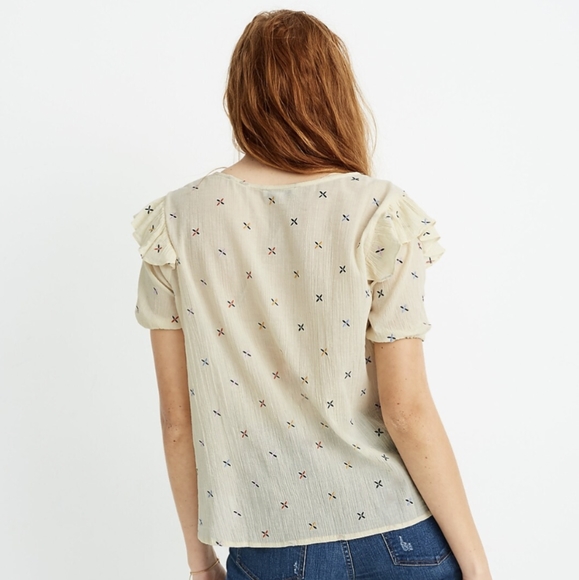Madewell Cream Embroidered Short Sleeve Gazebo Top Sz Medium - Picture 3 of 10